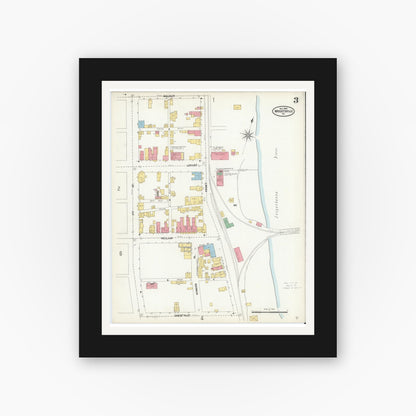 Old map wall art mockup — black gallery frame with white mat — Sanborn Fire Insurance Map from Wrightsville, York County, Pennsylvania (1904), Sheet #0003