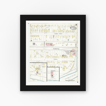 Old map wall art mockup — black gallery frame with white mat — Sanborn Fire Insurance Map from Ottumwa, Wapello County, Iowa (1891), Sheet #0003