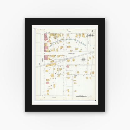 Old map wall art mockup — black gallery frame with white mat — Sanborn Fire Insurance Map from Wilmington, Clinton County, Ohio (1900), Sheet #0005