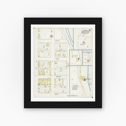 Old map wall art mockup — black gallery frame with white mat — Sanborn Fire Insurance Map from Iron River, Iron County, Michigan (1892), Sheet #0002
