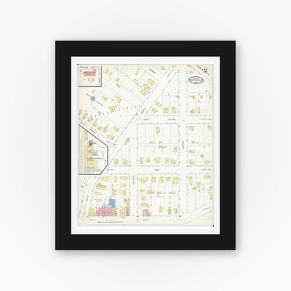 Old map wall art mockup — black gallery frame with white mat — Sanborn Fire Insurance Map from West Chicago, Du Page County, Illinois (1912), Sheet #0002