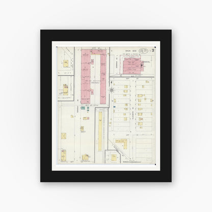Old map wall art mockup — black gallery frame with white mat — Sanborn Fire Insurance Map from Zion, Lake County, Illinois (1907), Sheet #0003