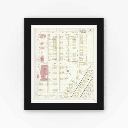 Old map wall art mockup — black gallery frame with white mat — Sanborn Fire Insurance Map from Ford City, Armstrong County, Pennsylvania (1913), Sheet #0006