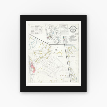 Old map wall art mockup — black gallery frame with white mat — Sanborn Fire Insurance Map from Lunenburg, Worcester County, Massachusetts (1936) - Complete Map Set