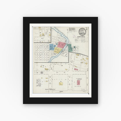 Old map wall art mockup — black gallery frame with white mat — Sanborn Fire Insurance Map from Granite Falls, Yellow Medicine And Chippewa Counties, Minnesota (1893), Sheet #0001