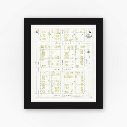 Old map wall art mockup — black gallery frame with white mat — Sanborn Fire Insurance Map from Centralia, Marion, Clinton, Jefferson, and Washington Counties, Illinois (1924), Sheet #0012