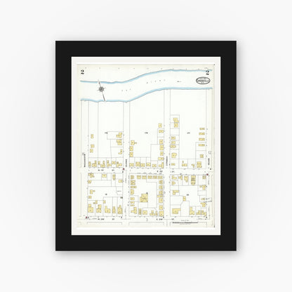 Old map wall art mockup — black gallery frame with white mat — Sanborn Fire Insurance Map from Greenville, Pitt County, North Carolina (1923), Sheet #0002
