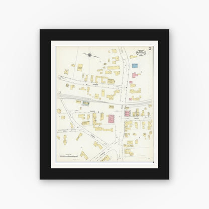 Old map wall art mockup — black gallery frame with white mat — Sanborn Fire Insurance Map from Northboro, Worcester County, Massachusetts (1910), Sheet #0002