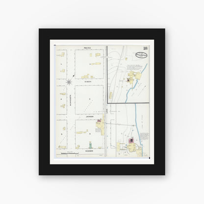 Old map wall art mockup — black gallery frame with white mat — Sanborn Fire Insurance Map from Stillwater, Washington County, Minnesota (1891), Sheet #0018