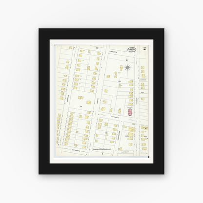 Old map wall art mockup — black gallery frame with white mat — Sanborn Fire Insurance Map from Conneaut, Ashtabula County, Ohio (1909), Sheet #0002
