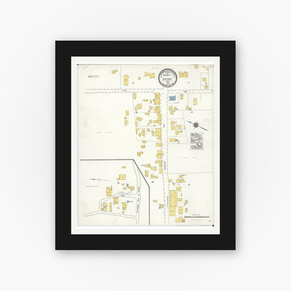 Old map wall art mockup — black gallery frame with white mat — Sanborn Fire Insurance Map from Kapaau, Hawaii County, Hawaii (1921), Sheet #0001