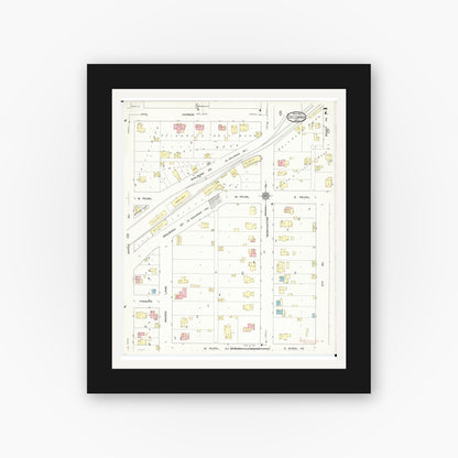 Old map wall art mockup — black gallery frame with white mat — Sanborn Fire Insurance Map from Decorah, Winneshiek County, Iowa (1914), Sheet #0007