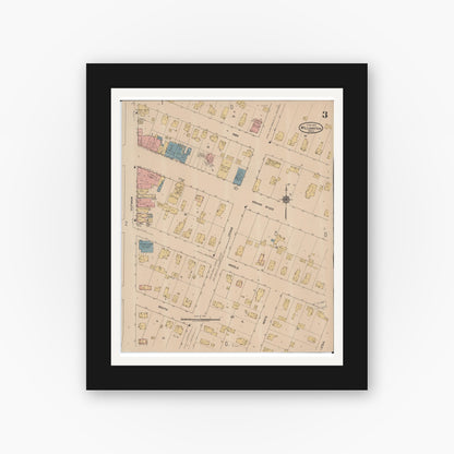 Old map wall art mockup — black gallery frame with white mat — Sanborn Fire Insurance Map from Williamston, Ingham County, Michigan (1922), Sheet #0003