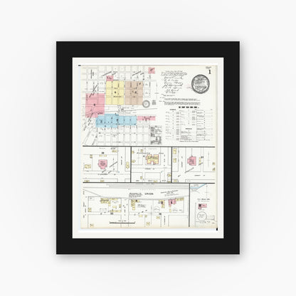 Old map wall art mockup — black gallery frame with white mat — Sanborn Fire Insurance Map from Creston, Union County, Iowa (1891) â€” Complete Set