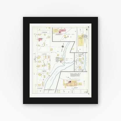 Old map wall art mockup — black gallery frame with white mat — Sanborn Fire Insurance Map from Plymouth, Marhshall County, Indiana (1910), Sheet #0004