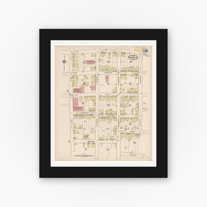 Old map wall art mockup — black gallery frame with white mat — Sanborn Fire Insurance Map from Shamokin, Northumberland County, Pennsylvania (1922), Sheet #0016