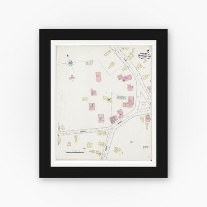 Old map wall art mockup — black gallery frame with white mat — Sanborn Fire Insurance Map from Northampton, Hampshire County, Massachusetts (1889), Sheet #0002