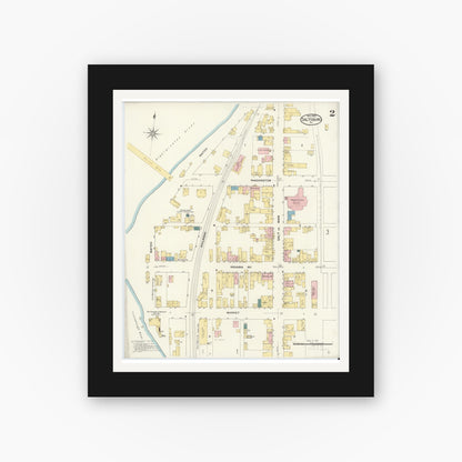 Old map wall art mockup — black gallery frame with white mat — Sanborn Fire Insurance Map from Saltsburg, Indiana County, Pennsylvania (1909), Sheet #0002