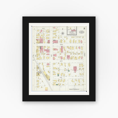 Old map wall art mockup — black gallery frame with white mat — Sanborn Fire Insurance Map from Arcanum, Darke County, Ohio (1901), Sheet #0003