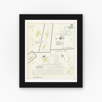 Old map wall art mockup — black gallery frame with white mat — Sanborn Fire Insurance Map from Salisbury, Rowan County, North Carolina (1913), Sheet #0033