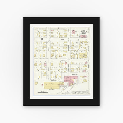 Old map wall art mockup — black gallery frame with white mat — Sanborn Fire Insurance Map from Crestline, Crawford County, Ohio (1910), Sheet #0005