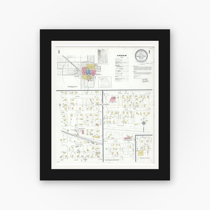 Old map wall art mockup — black gallery frame with white mat — Sanborn Fire Insurance Map from Hamilton, Caldwell County, Missouri (1932) - Complete Map Set