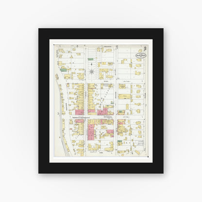 Old map wall art mockup — black gallery frame with white mat — Sanborn Fire Insurance Map from Rhinelander, Oneida County, Wisconsin (1900), Sheet #0002