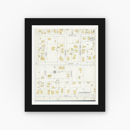 Old map wall art mockup — black gallery frame with white mat — Sanborn Fire Insurance Map from Ocala, Marion County, Florida (1906), Sheet #0003
