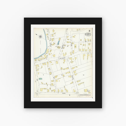 Old map wall art mockup — black gallery frame with white mat — Sanborn Fire Insurance Map from Rockport, Essex County, Massachusetts (1907), Sheet #0003