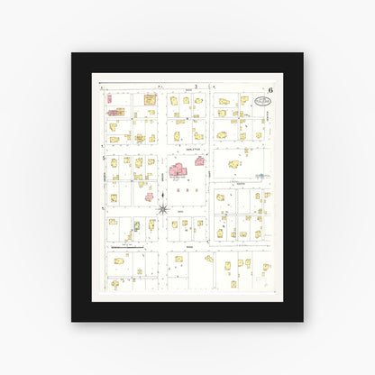 Old map wall art mockup — black gallery frame with white mat — Sanborn Fire Insurance Map from Toledo, Tama County, Iowa (1906), Sheet #0006