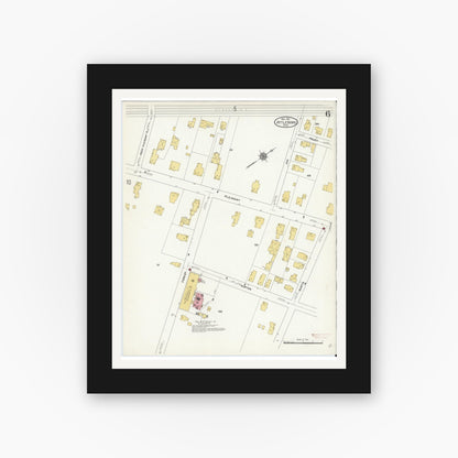 Old map wall art mockup — black gallery frame with white mat — Sanborn Fire Insurance Map from Attleboro, Bristol County, Massachusetts (1911), Sheet #0006