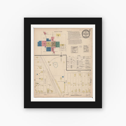 Old map wall art mockup — black gallery frame with white mat — Sanborn Fire Insurance Map from Gibsonburg, Sandusky County, Ohio (1922), Sheet #0001