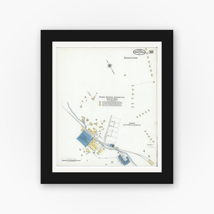 Old map wall art mockup — black gallery frame with white mat — Sanborn Fire Insurance Map from Charlottesville, Independent Cities, Virginia (1920), Sheet #0038