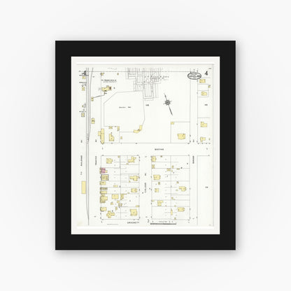 Old map wall art mockup — black gallery frame with white mat — Sanborn Fire Insurance Map from Cleveland, Liberty County, Texas (1926), Sheet #0004