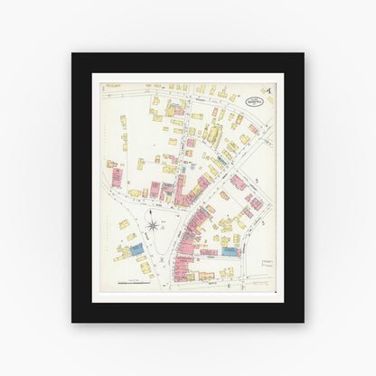 Old map wall art mockup — black gallery frame with white mat — Sanborn Fire Insurance Map from Sandy Hill, Washington County, New York (1907), Sheet #0004