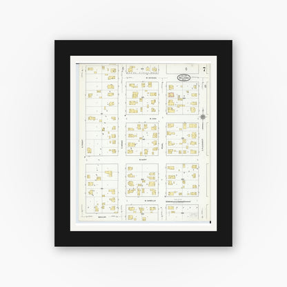 Old map wall art mockup — black gallery frame with white mat — Sanborn Fire Insurance Map from Belding, Ionia County, Michigan (1918), Sheet #0007