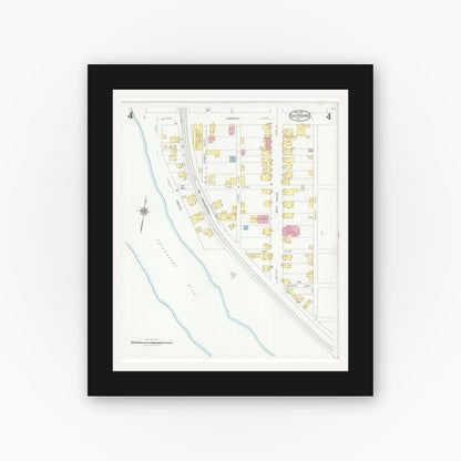 Old map wall art mockup — black gallery frame with white mat — Sanborn Fire Insurance Map from Saltsburg, Indiana County, Pennsylvania (1927), Sheet #0004