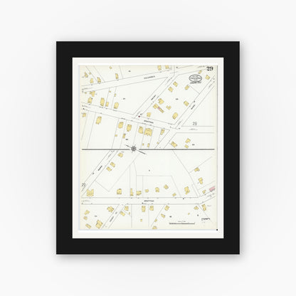 Old map wall art mockup — black gallery frame with white mat — Sanborn Fire Insurance Map from Chicopee, Hampden County, Massachusetts (1910), Sheet #0029
