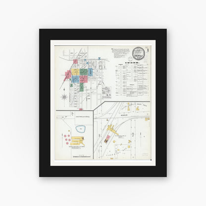 Old map wall art mockup — black gallery frame with white mat — Sanborn Fire Insurance Map from Carlinville, Macoupin County, Illinois (1900) - Complete Map Set