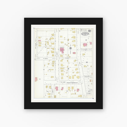 Old map wall art mockup — black gallery frame with white mat — Sanborn Fire Insurance Map from Independence, Jackson County, Missouri (1916), Sheet #0013