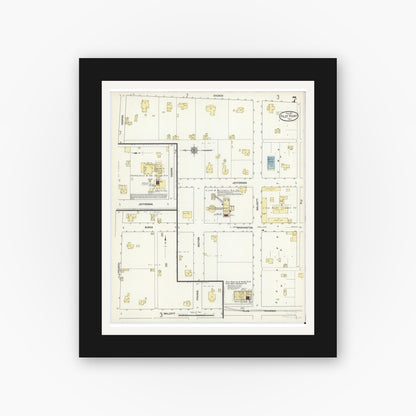 Old map wall art mockup — black gallery frame with white mat — Sanborn Fire Insurance Map from Pilot Point, Denton County, Texas (1912), Sheet #0007