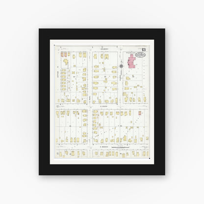 Old map wall art mockup — black gallery frame with white mat — Sanborn Fire Insurance Map from Galesburg, Knox County, Illinois (1918), Sheet #0013