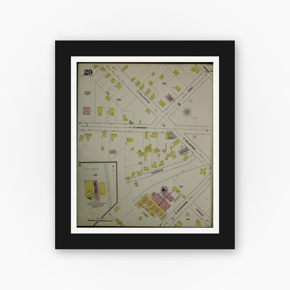 Old map wall art mockup — black gallery frame with white mat — Sanborn Fire Insurance Map from Akron, Summit County, Ohio (1892), Sheet #0029