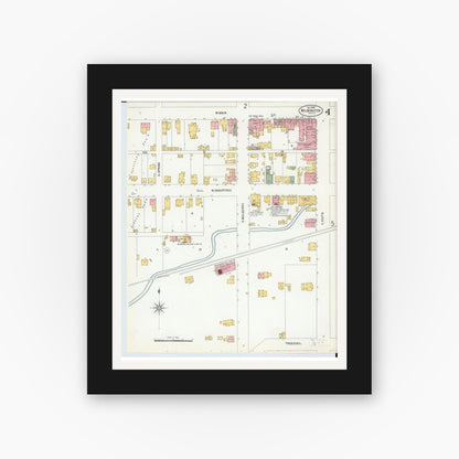 Old map wall art mockup — black gallery frame with white mat — Sanborn Fire Insurance Map from Wilmington, Clinton County, Ohio (1900), Sheet #0004
