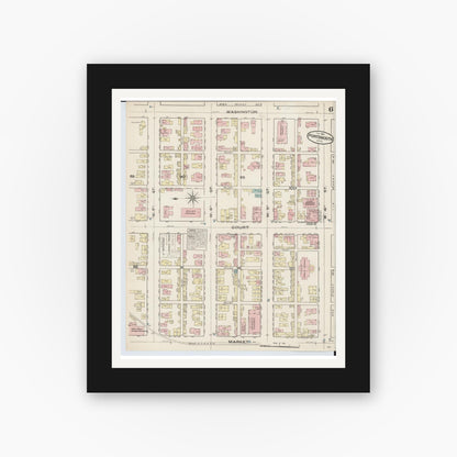 Old map wall art mockup — black gallery frame with white mat — Sanborn Fire Insurance Map from Portsmouth, Scioto County, Ohio (1884), Sheet #0006