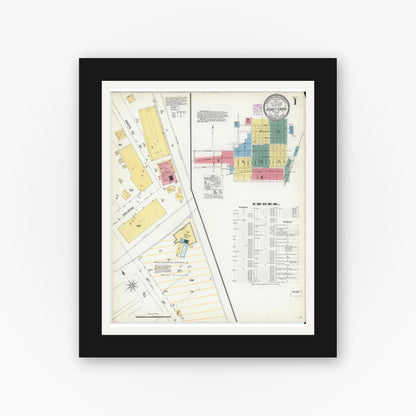Old map wall art mockup — black gallery frame with white mat — Sanborn Fire Insurance Map from Honey Grove, Fannin County, Texas (1902) - Complete Map Set