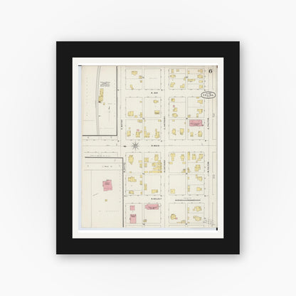 Old map wall art mockup — black gallery frame with white mat — Sanborn Fire Insurance Map from Celina, Mercer County, Ohio (1895), Sheet #0006