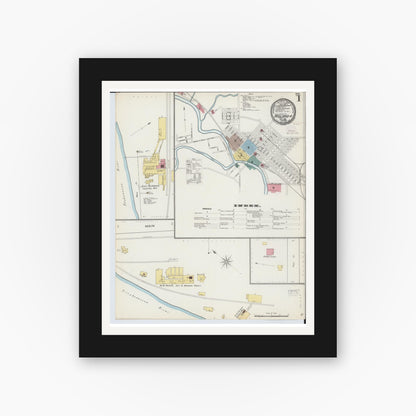 Old map wall art mockup — black gallery frame with white mat — Sanborn Fire Insurance Map from Midland, Midland County, Michigan (1893) - Complete Map Set