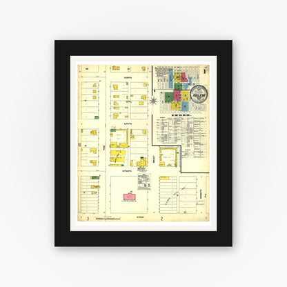 Old map wall art mockup — black gallery frame with white mat — Sanborn Fire Insurance Map from Abilene, Taylor County, Texas (1902), Sheet #0001