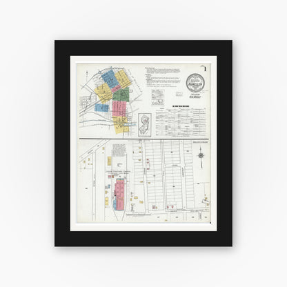 Old map wall art mockup — black gallery frame with white mat — Sanborn Fire Insurance Map from Dunellen, Middlesex County, New Jersey (1919) - Complete Map Set